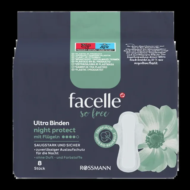 facelle Hygienické vložky So Free Ultra Night Protect s křidélky 8 ks