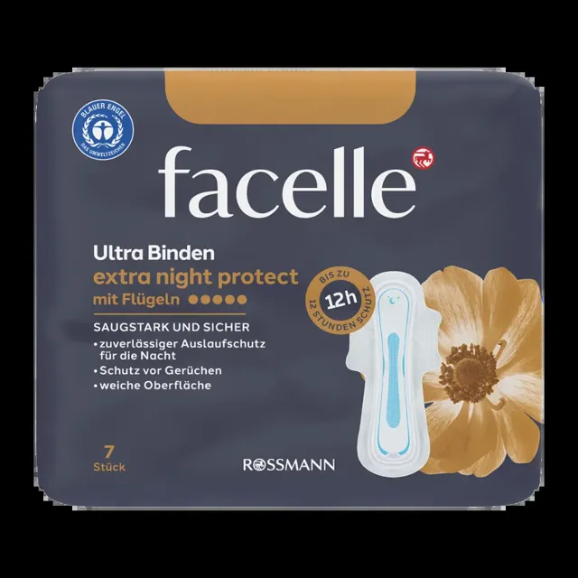 facelle Hygienické vložky Ultra Extra Night Protect s křidélky 7 ks