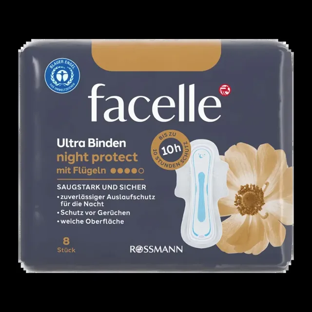 facelle Hygienické vložky Ultra Night Protect s křidélky 8 ks