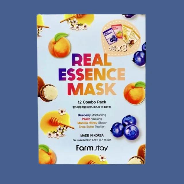 Farm Stay - Real Essence Mask Combo Pack - Set 12 plátýnkových masek - 23 ml x 12 ks