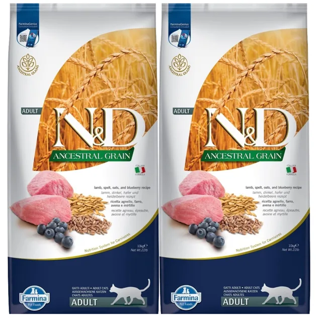 FARMINA N&amp;D Ancestral Adult Cat 2x10 kg jehněčí maso, špalda, oves a borůvky