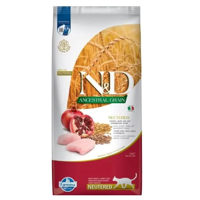 FARMINA N&amp;D Ancestral Adult Cat Neutered 10 kg kuřecí maso, špalda, oves a granátové jablko