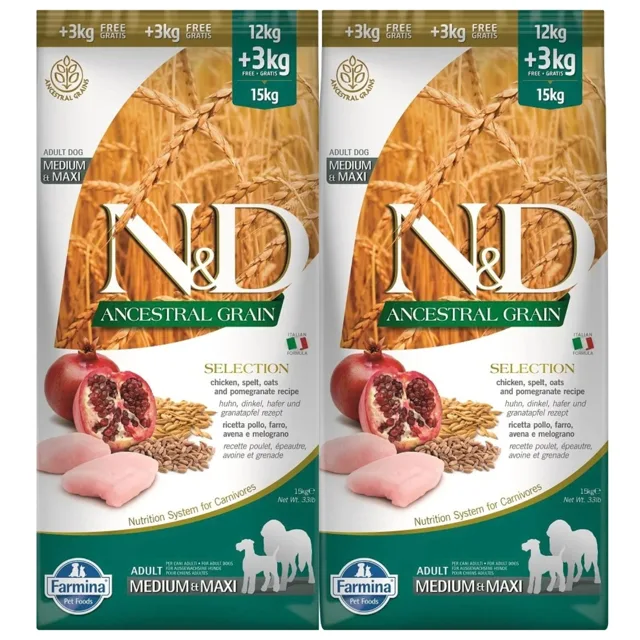 FARMINA N&amp;D Ancestral Selection Dog kuřecí a granátové jablko pro dospělé psy střední a maximální 2x15 kg