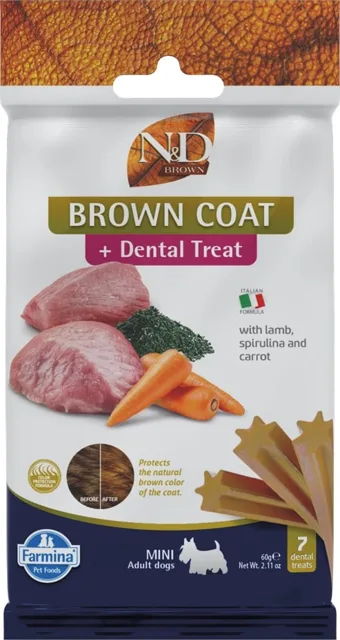 FARMINA N&amp;D Brown Dental Treat Coat Lamb Mini 60 g (7 szt) dentální pamlsek pro psy malých plemen