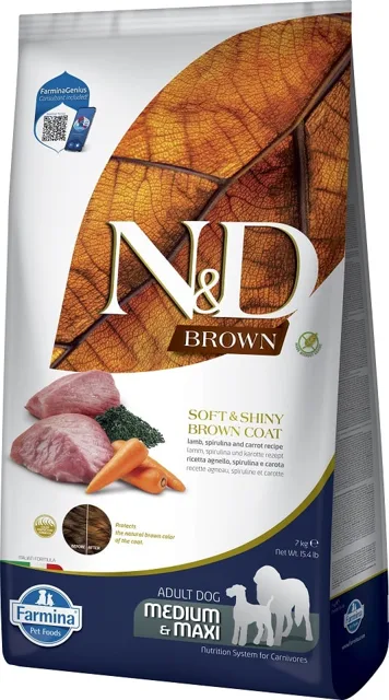 FARMINA N&amp;D Brown Dog Adult Medium Maxi Lamb, Spirulina, Carrot 7 kg krmivo pro dospělé psy