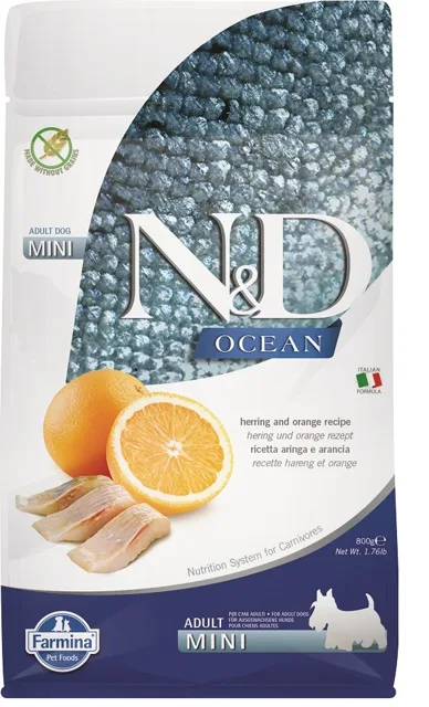 FARMINA N&amp;D Ocean canine Herring &amp; Orange Adult Mini pro dospělé psy malých plemen 800 g
