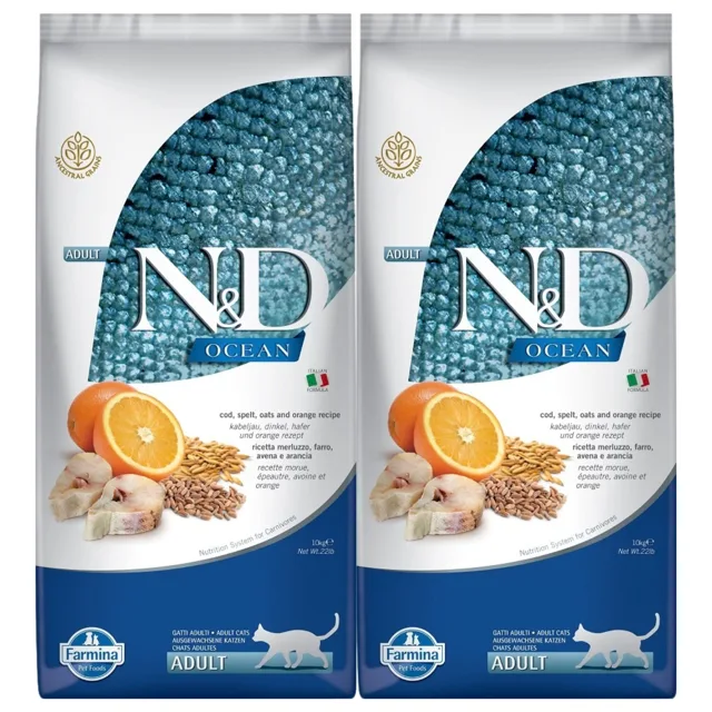 FARMINA N&amp;D Ocean Cat Adult Cod, Spelt, Oats &amp; Orange 2x10 kg