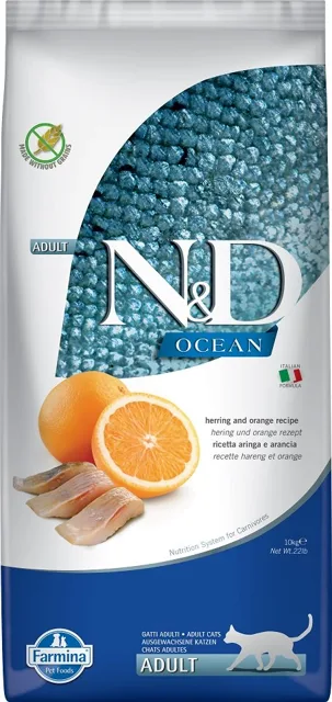 FARMINA N&amp;D Ocean Cat Adult Herring &amp; Orange sucha karma dla kotów ze śledziem i pomarańczą 10 kg