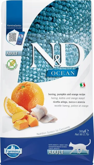 FARMINA N&amp;D Ocean cat adult herring pumpkin and orange 300 g sleď, dýně a pomeranč pro kočky