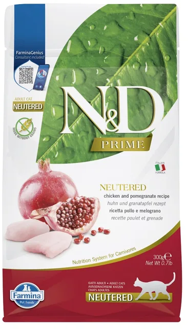 FARMINA N&amp;D Prime Adult Cat Neutered Chicken&amp;Pomegranate 300g  kuře s granátovým jablkem pro dospělé kastrované kočky
