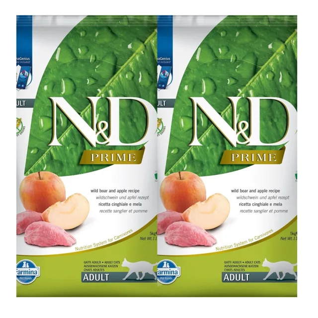 FARMINA N&amp;D Prime Boar &amp; Apple adult cat 2x5 kg krmivo pro dospělé kočky s divokým prasetem a jablkem
