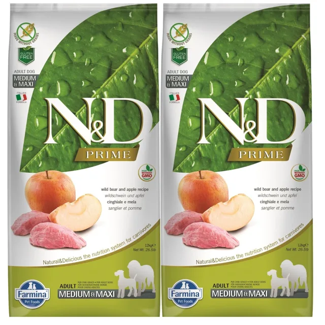 FARMINA N&amp;D Prime Dog Adult Medium &amp; Maxi Wild boar &amp; apple 2x12 kg