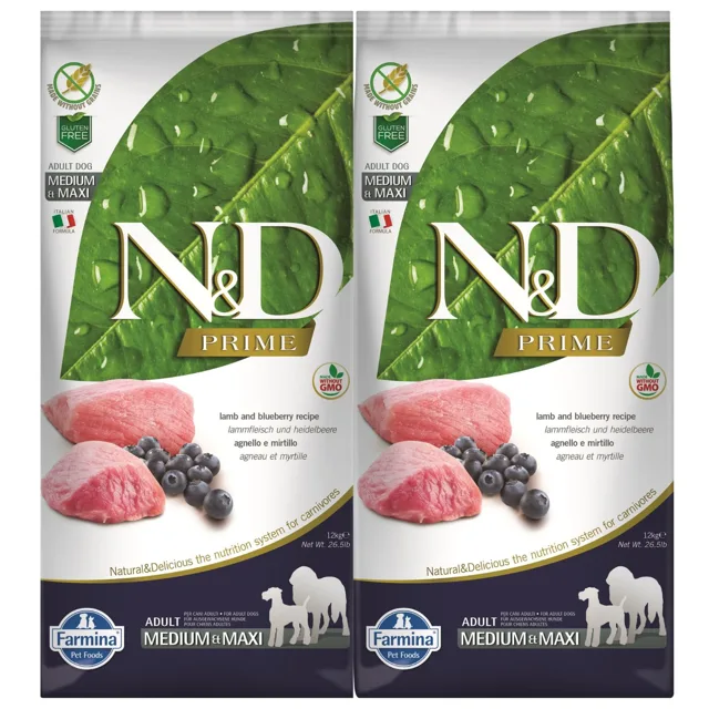 FARMINA N&amp;D Prime Dog Lamb &amp; Blueberry Adult Medium &amp; Maxi 2x12 kg krmivo pro psy středních a velkých plemen