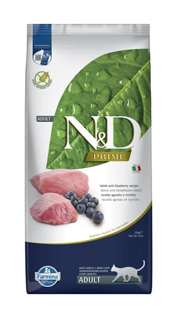 FARMINA N&amp;D Prime Lamb &amp; Bluberry Cat krmivo pro dospělé kočky 10 kg