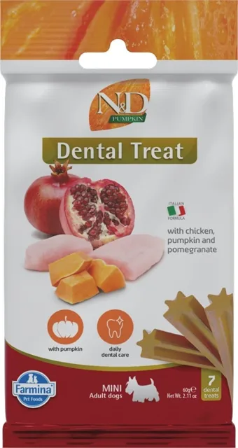 FARMINA N&amp;D Pumpkin Dental Treat Chicken Pomegranate Mini 60 g (7 ks) dentální pamlsek pro psy malých plemen