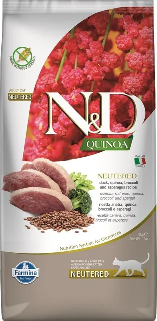 FARMINA N&amp;D Quinoa Cat Duck, Brocolli &amp; Asparagus Neutered Adult 5 kg
