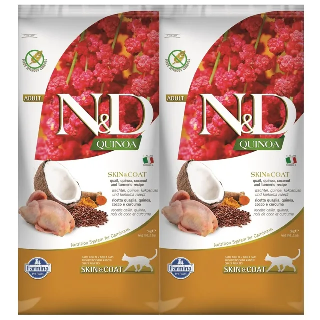 FARMINA N&amp;D Quinoa Cat Skin Coat křepelčí krmivo 2x5kg pro kožní problémy koček