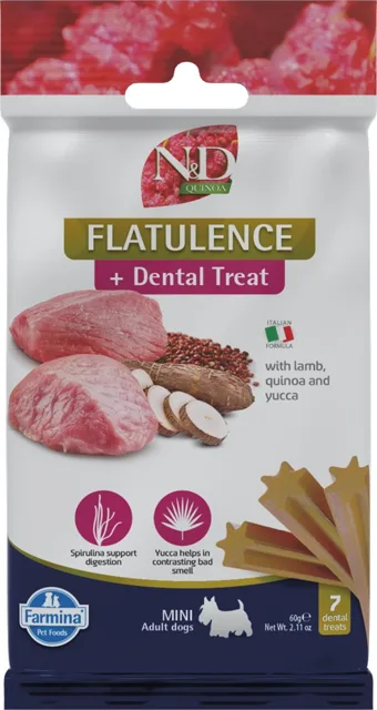 FARMINA N&amp;D Quinoa Dental Treat Flatulence Mini 60 g (7 ks) dentální pamlsek pro psy malých plemen