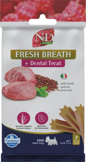 FARMINA N&amp;D Quinoa Dental Treat Fresh breath Mini 60 g (7 szt) dentální pamlsek pro psy malých plemen