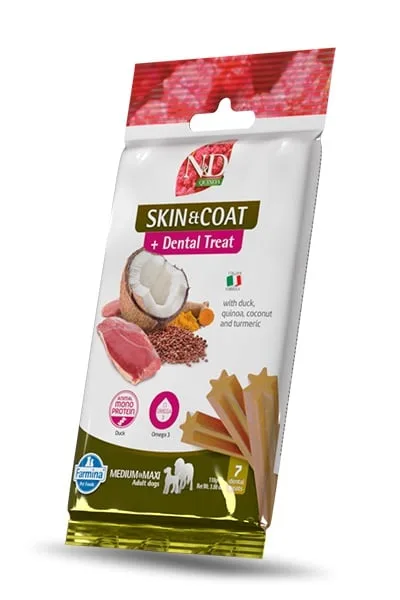 FARMINA N&amp;D Quinoa Dental Treat Skin Coat Duck Medium/Maxi 100 g (7 ks) zubní pamlsek pro střední a velké psy
