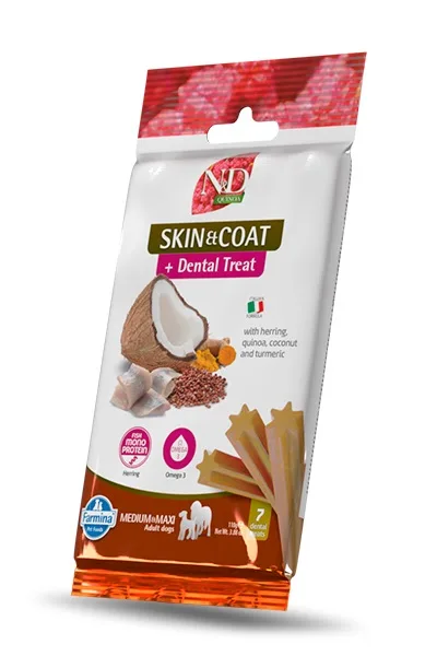 FARMINA N&amp;D Quinoa Dental Treat Skin Coat Herring Medium/Maxi 100 g (7 ks) zubní pamlsek pro střední a velké psy