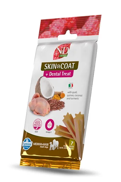 FARMINA N&amp;D Quinoa Dental Treat Skin Coat Quail Medium/Maxi 100 g (7 ks) dentální pamlsek pro střední a velké psy