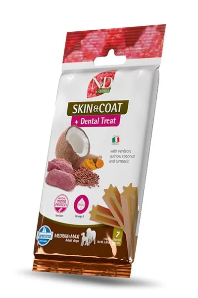 FARMINA N&amp;D Quinoa Dental Treat Skin Coat Venison Medium/Maxi 100 g (7 ks) zubní pamlsek pro střední a velké psy
