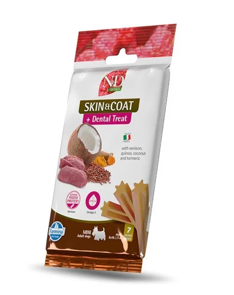 FARMINA N&amp;D Quinoa Dental Treat Skin Coat Venison Mini 60 g (7 ks) dentální pamlsek pro psy malých plemen