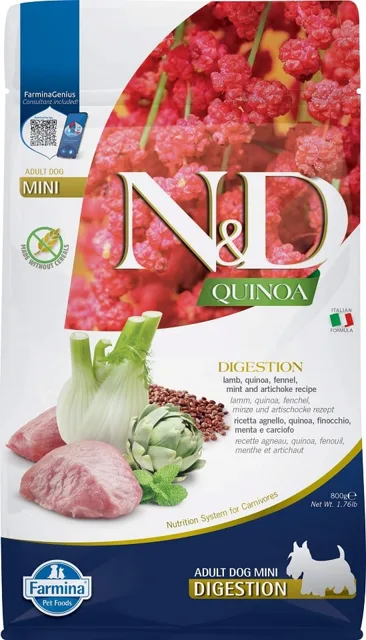 FARMINA N&amp;D Quinoa Dog Adult Mini Digestion Grain Free Grain Free s jehněčím masem, quinou, fenyklem a artyčokem 800g