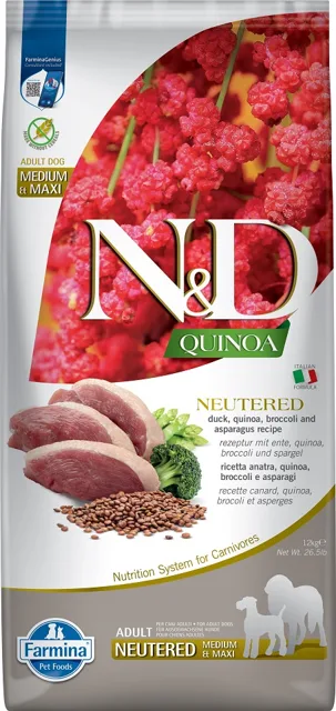 FARMINA N&amp;D Quinoa Dog Neutered Adult Madium &amp; Maxi duck, broccoli 12kg