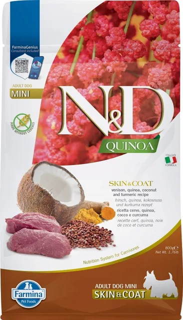 FARMINA N&amp;D Quinoa Skin &amp; Coat Venison Mini pro psy malých plemen 800g