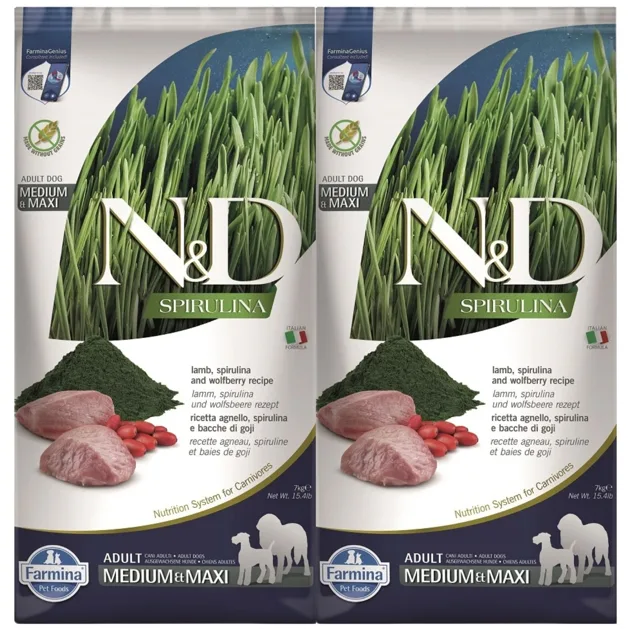 FARMINA N&amp;D Spirulina Adult Medium&amp;Maxi Lamb &amp; Wolfberry 2x7 kg