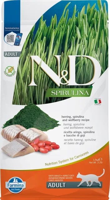 FARMINA N&amp;D Spirulina Cat Adult Herring and Wolfberry 50g Kompletní krmivo pro dospělé kočky