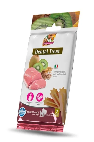 FARMINA N&amp;D Tropical Selection Dental Treat Pork Medium/Maxi 100 g (7 ks) dentální pamlsek pro střední a velké psy