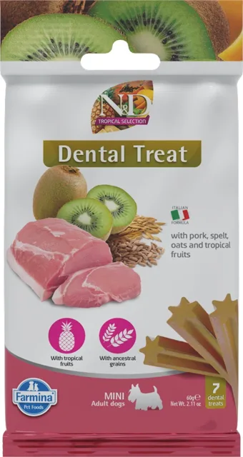 FARMINA N&amp;D Tropical Selection Dental Treat Pork Mini 60 g (7 ks) dentální pamlsek pro psy malých plemen