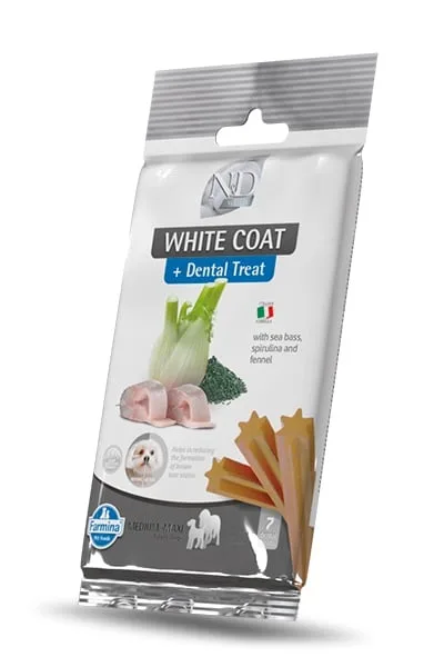 FARMINA N&amp;D White Dental Treat Coat Sea bass Medium/Maxi 100 g (7 ks) zubní pamlsek pro střední a velké psy