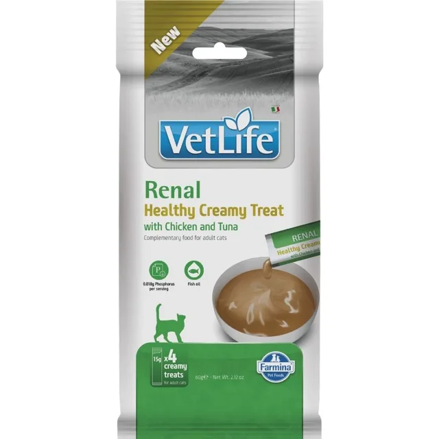 FARMINA Vet Life Cat Renal Creamy 60 g s kuřetem a tuňákem, krémová pochoutka pro kočky podporující močový systém a ledviny