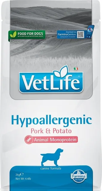 FARMINA VetLife Hypoallergenic Adult Pork dietní krmivo pro psy 2 kg + FARMINA Vet Life Dental Treat Hypoallergenic Fish Medium/Maxi 100 g (7 ks) ZDARMA!