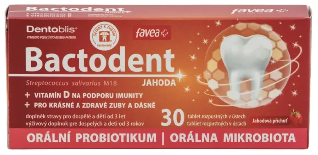 Favea Bactodent, orální probiotikum, jahoda, 30 tablet