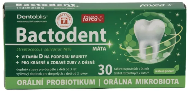 Favea Bactodent, orální probiotikum, máta, 30 tablet