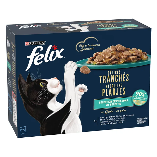 Felix Delicious Sliced kapsičky 12 x 80 g - hovězí, kuřecí, kachní, krůtí