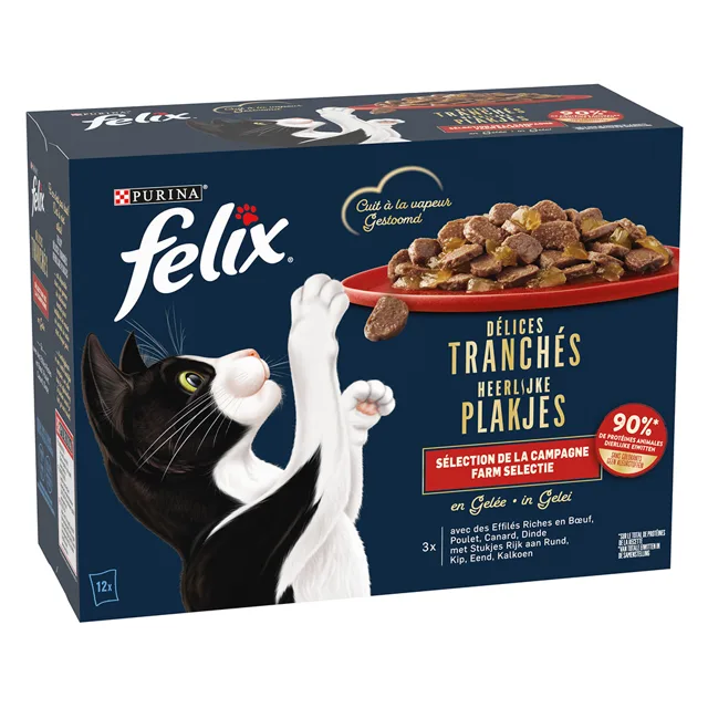 Felix Delicious Sliced kapsičky 12 x 80 g - losos, tuňák, treska, platýs