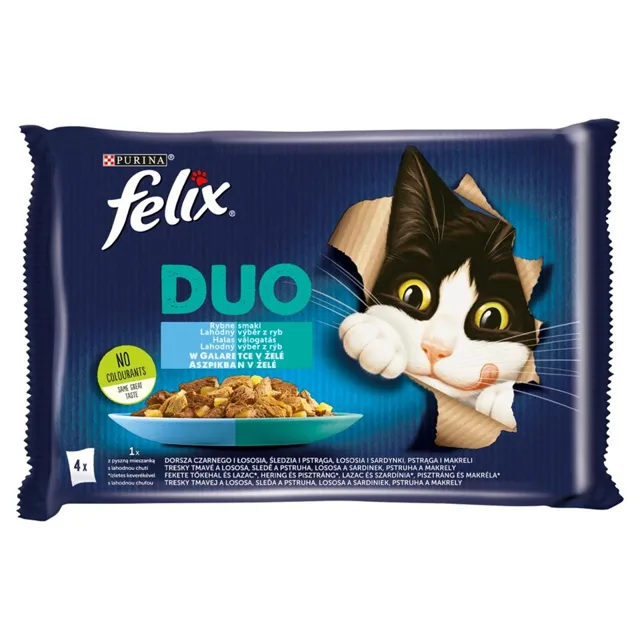 FELIX Duo Lahodný výběr z ryb ( treska a losos, losos a sardinky, sleď a pstruh, pstruh a makrela ) 4x85 g