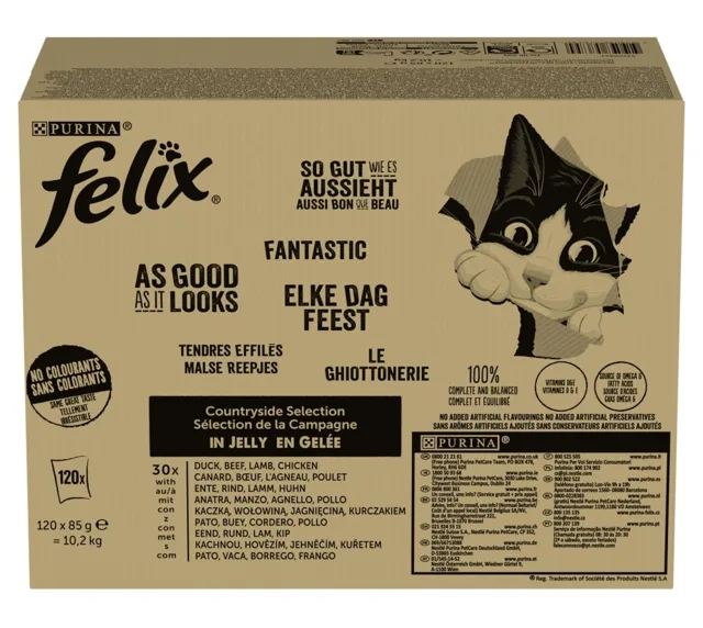 Felix Fantastic Country Flavors kapsičky v želé mx příchutí 120x85g hovězí, kuřecí, kachní a jehněčí pro kočky
