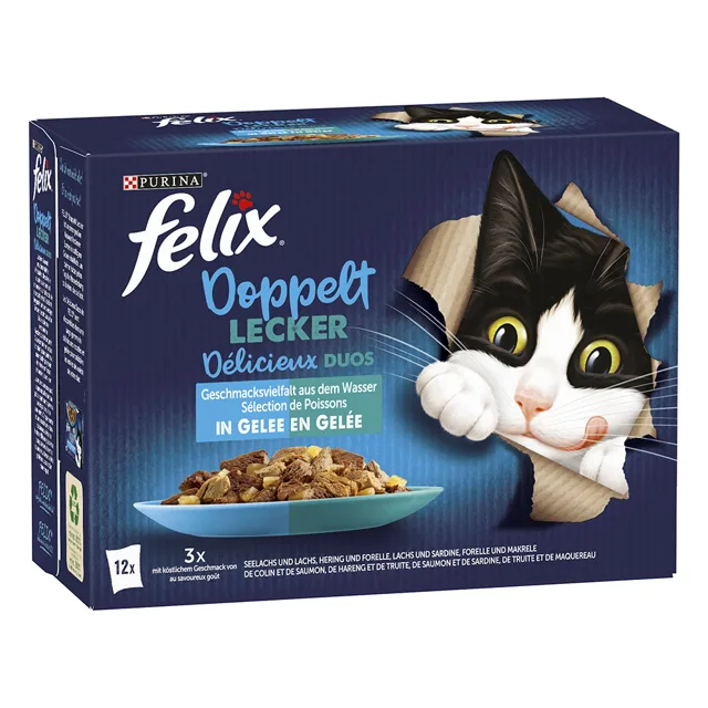 Felix Fantastic DUO kapsičky 12 x 85 g - treska a losos, losos a sardinky, sleď a pstruh, pstruh a makrela