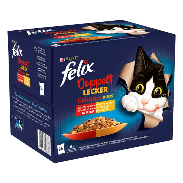 Felix Fantastic DUO kapsičky 24 x 85 g - hovězí a drůbeží, jehněčí a kuře, krůtí a kachní, vepřové a zvěřina se zeleninou