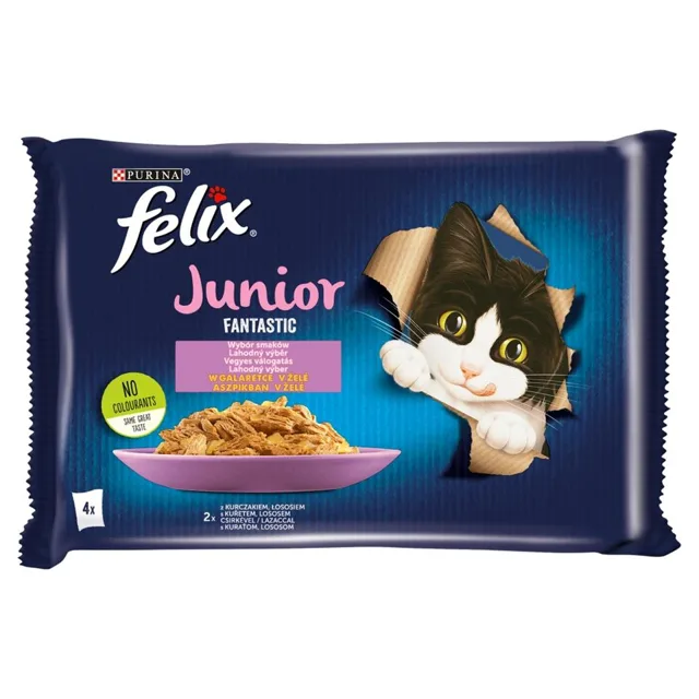 FELIX Fantastic junior s kuřetem a lososem v želé 4x85g