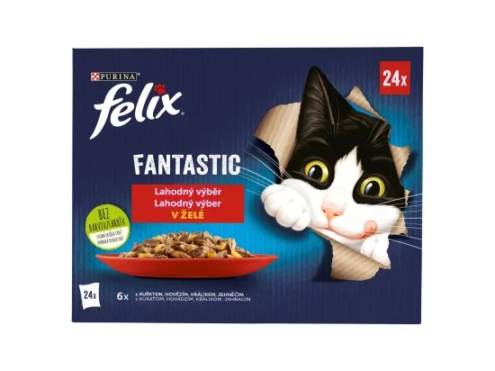 Felix Fantastic kapsičky pro kočky kuře, hovězí, králík, jehněčí v želé 24 x 85 g