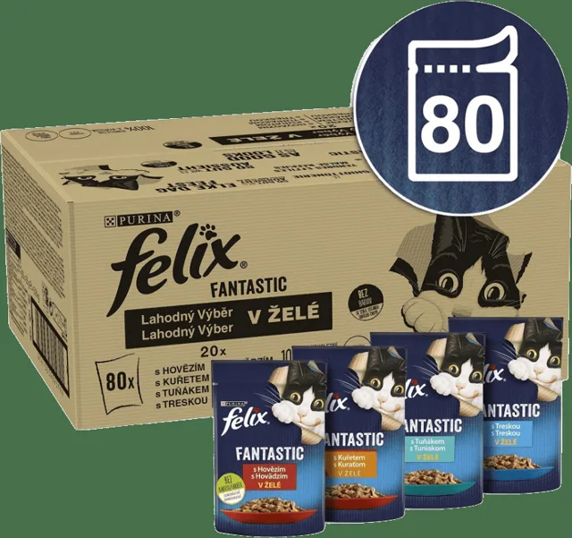 Felix Fantastic Multipack hovězí/kuře/tuňák/treska v želé 80x85g