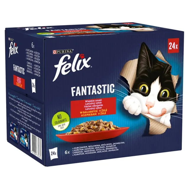 FELIX FANTASTIC Venkovské příchutě v želé (kuřecí, hovězí, králičí, jehněčí) 24x85g mokré krmivo pro kočky